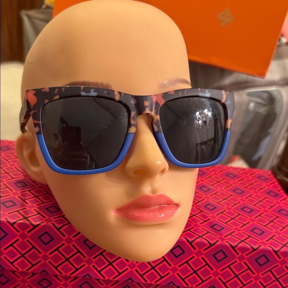 Camouflage Pattern Sunglasses with Blue Accents